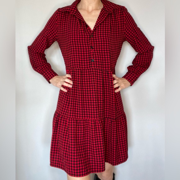 Euromoda Womens XS Red and black plaid - tiered dress - Picture 1 of 5